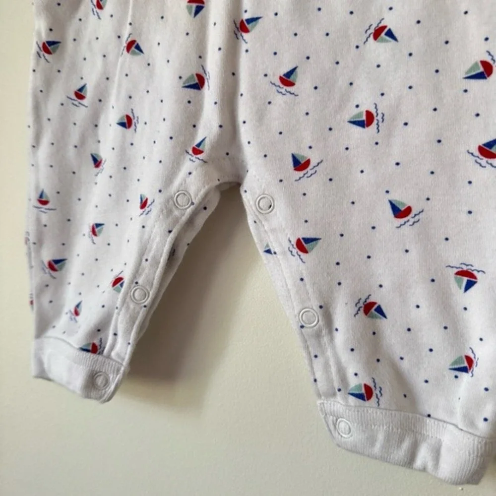 Vintage 90s Baby Romper 3 Months Sailboat‎ Summer Nautical Beach Preppy July 4th